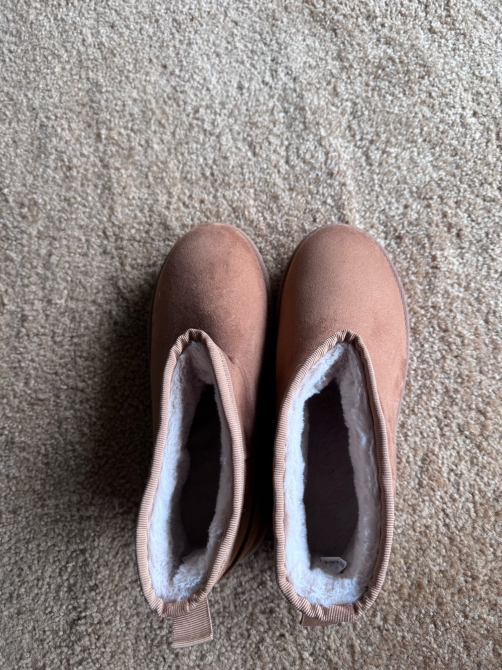 Cozy Faux-Suede Fleece Lined Slippers - Light Brown
